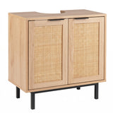 Bathroom Vanity Cabinet with U-Shaped Cut-Out 2 Rattan Doors and Shelf