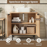 Bathroom Vanity Cabinet with U-Shaped Cut-Out 2 Rattan Doors and Shelf