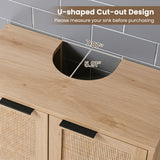 Bathroom Vanity Cabinet with U-Shaped Cut-Out 2 Rattan Doors and Shelf