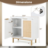 Bathroom Vanity Cabinet with U-Shaped Cut-Out 2 Rattan Doors and Shelf
