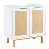 Bathroom Vanity Cabinet with U-Shaped Cut-Out 2 Rattan Doors and Shelf