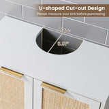 Bathroom Vanity Cabinet with U-Shaped Cut-Out 2 Rattan Doors and Shelf