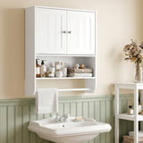 Bathroom Wall Cabinet with Towel Bar and Open Shelf and Adjustable Shelf-White
