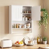 Bathroom Wall Cabinet with Towel Bar and Open Shelf and Adjustable Shelf-White