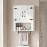 Bathroom Wall Cabinet with 2 Barn Doors and Towel Bar and 3-Tier Wooden Storage