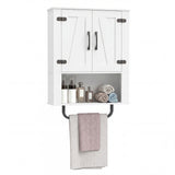 Bathroom Wall Cabinet with 2 Barn Doors and Towel Bar and 3-Tier Wooden Storage
