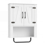 Bathroom Wall Cabinet with 2 Barn Doors and Towel Bar and 3-Tier Wooden Storage