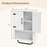 Bathroom Wall Cabinet with 2 Barn Doors and Towel Bar and 3-Tier Wooden Storage
