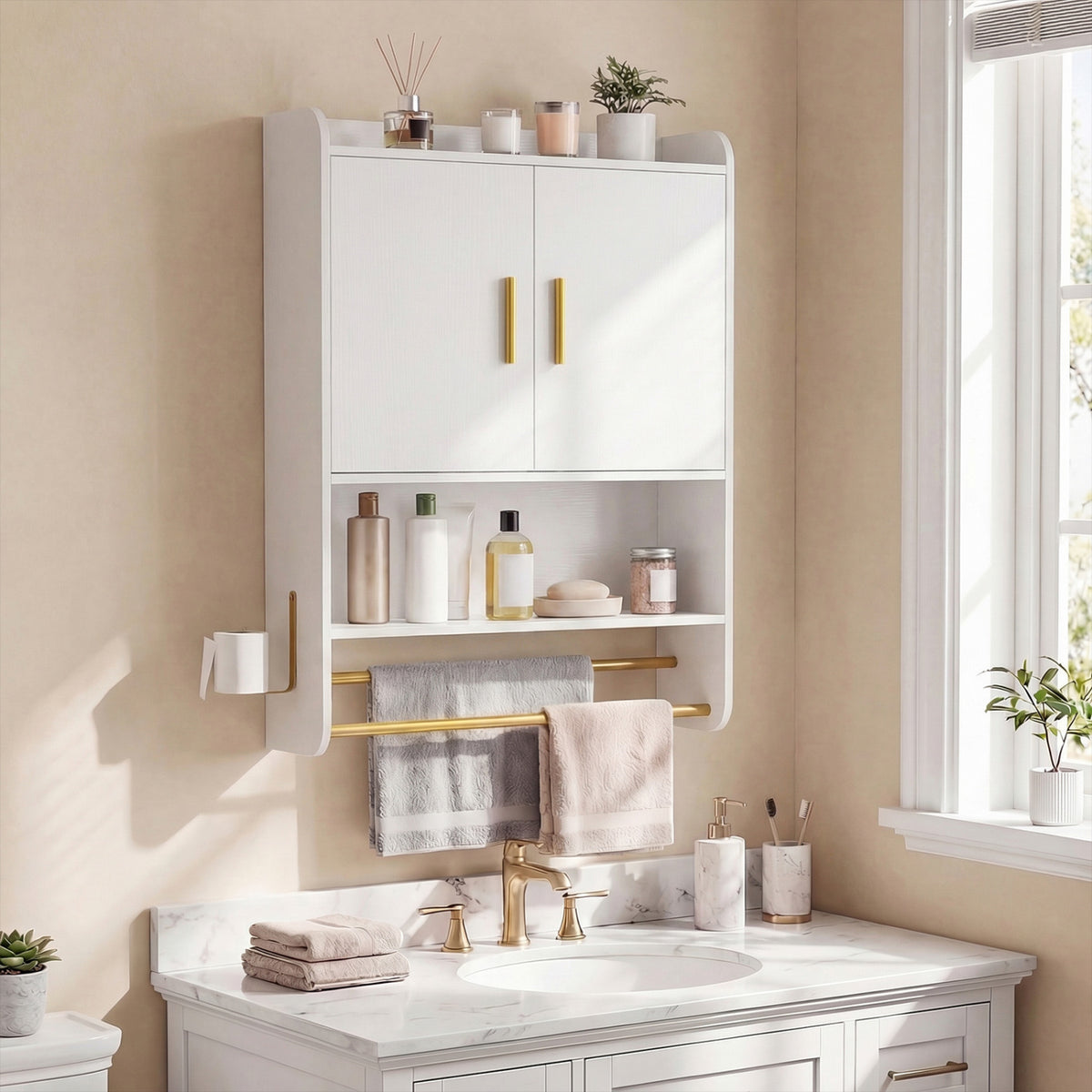 Bathroom Wall Cabinet Wall Mounted Medicine Cabinet with Towel Bars