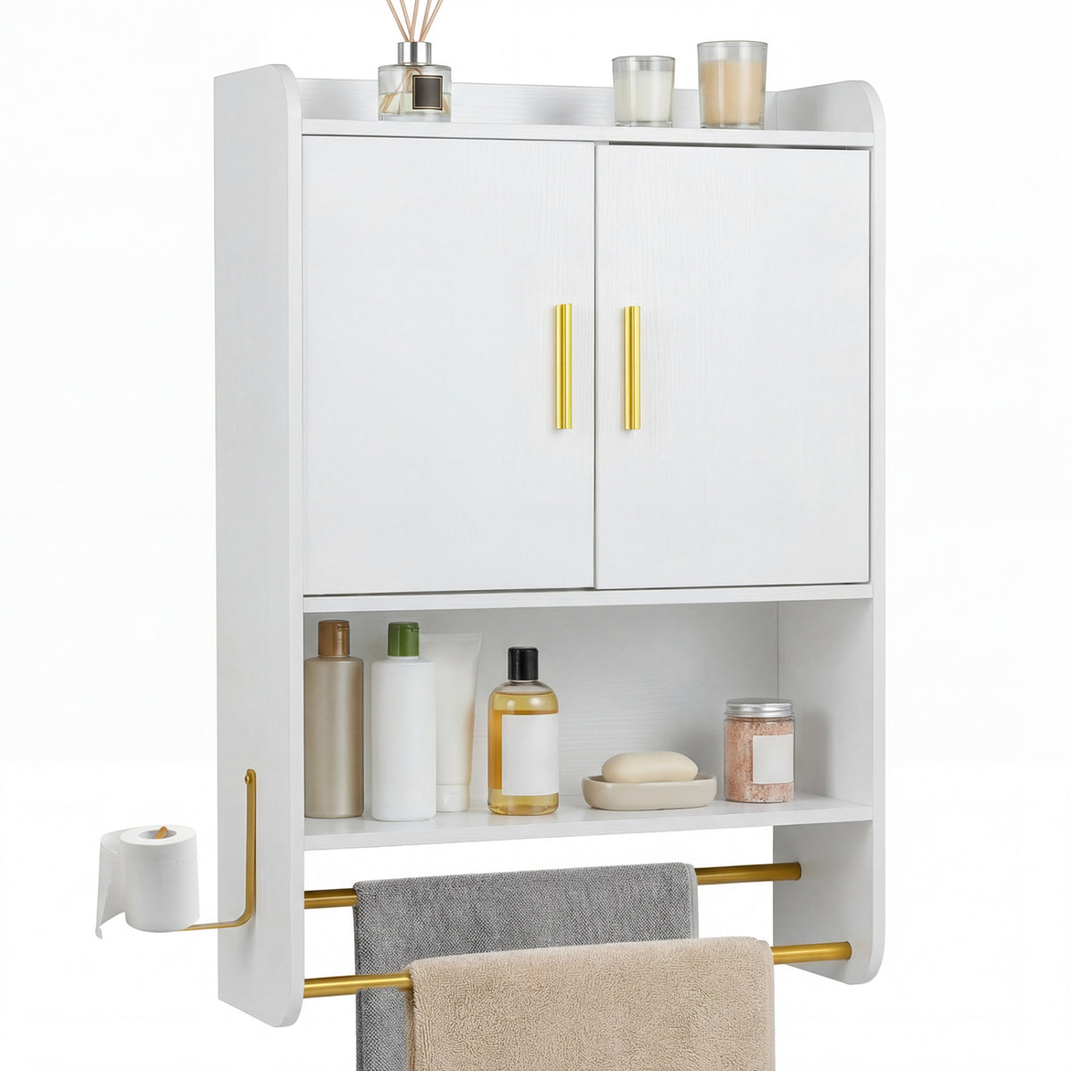 Bathroom Wall Cabinet Wall Mounted Medicine Cabinet with Towel Bars