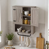 Bathroom Wall Cabinet with 2 Barn Doors and Towel Bar and 3-Tier Wooden Storage