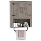 Bathroom Wall Cabinet with 2 Barn Doors and Towel Bar and 3-Tier Wooden Storage