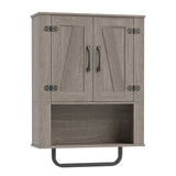 Bathroom Wall Cabinet with 2 Barn Doors and Towel Bar and 3-Tier Wooden Storage