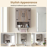 Bathroom Wall Cabinet with 2 Barn Doors and Towel Bar and 3-Tier Wooden Storage