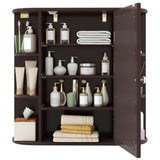 Bathroom Wall Cabinet with Mirror Door 4 Internal Adjustable Shelves and 6 Side Open Shelves-Brown