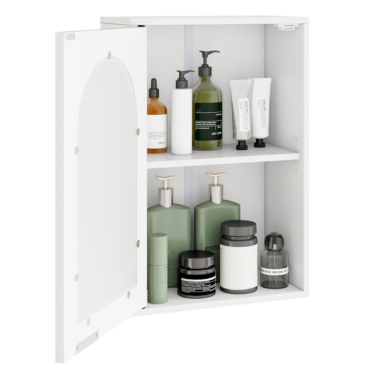 Bathroom Wall Cabinet with Tempered Glass Door and Adjustable Shelf-White