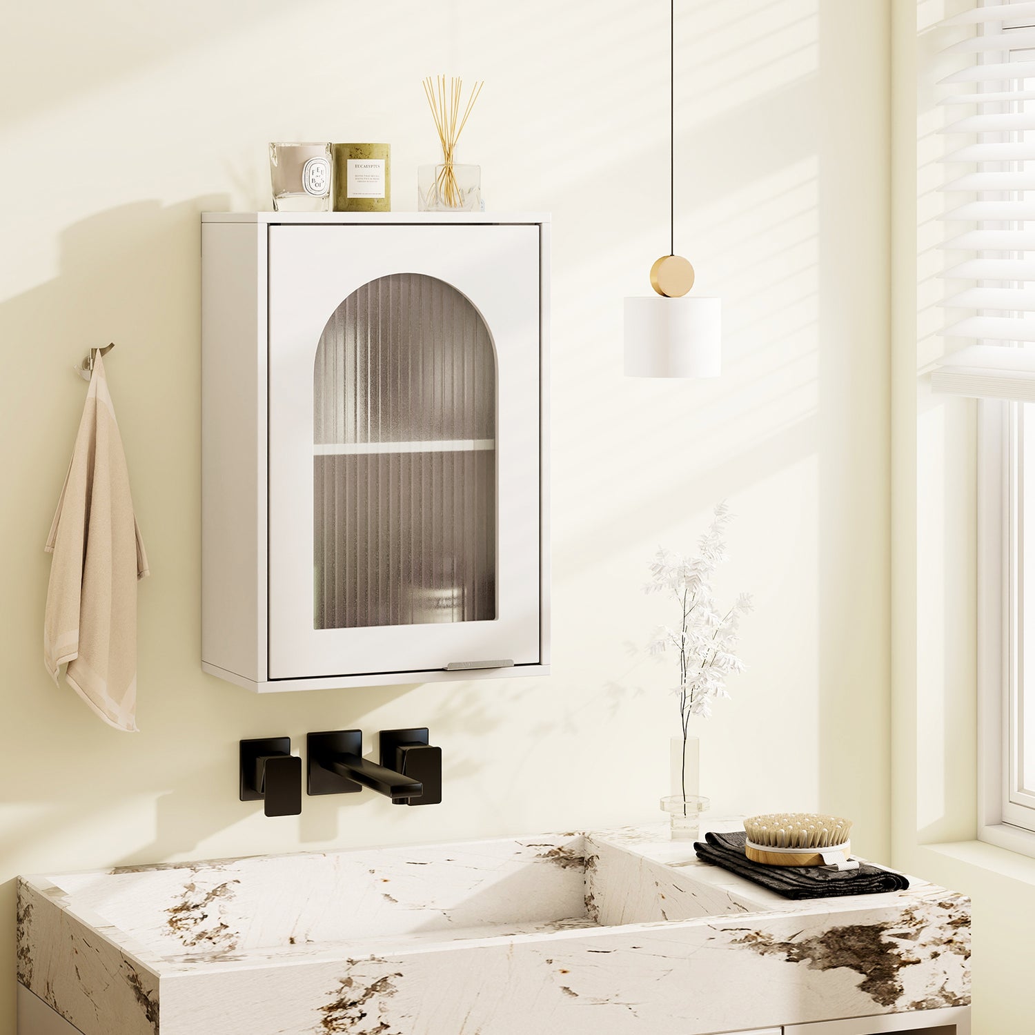 Bathroom Wall Cabinet with Tempered Glass Door and Adjustable Shelf-White
