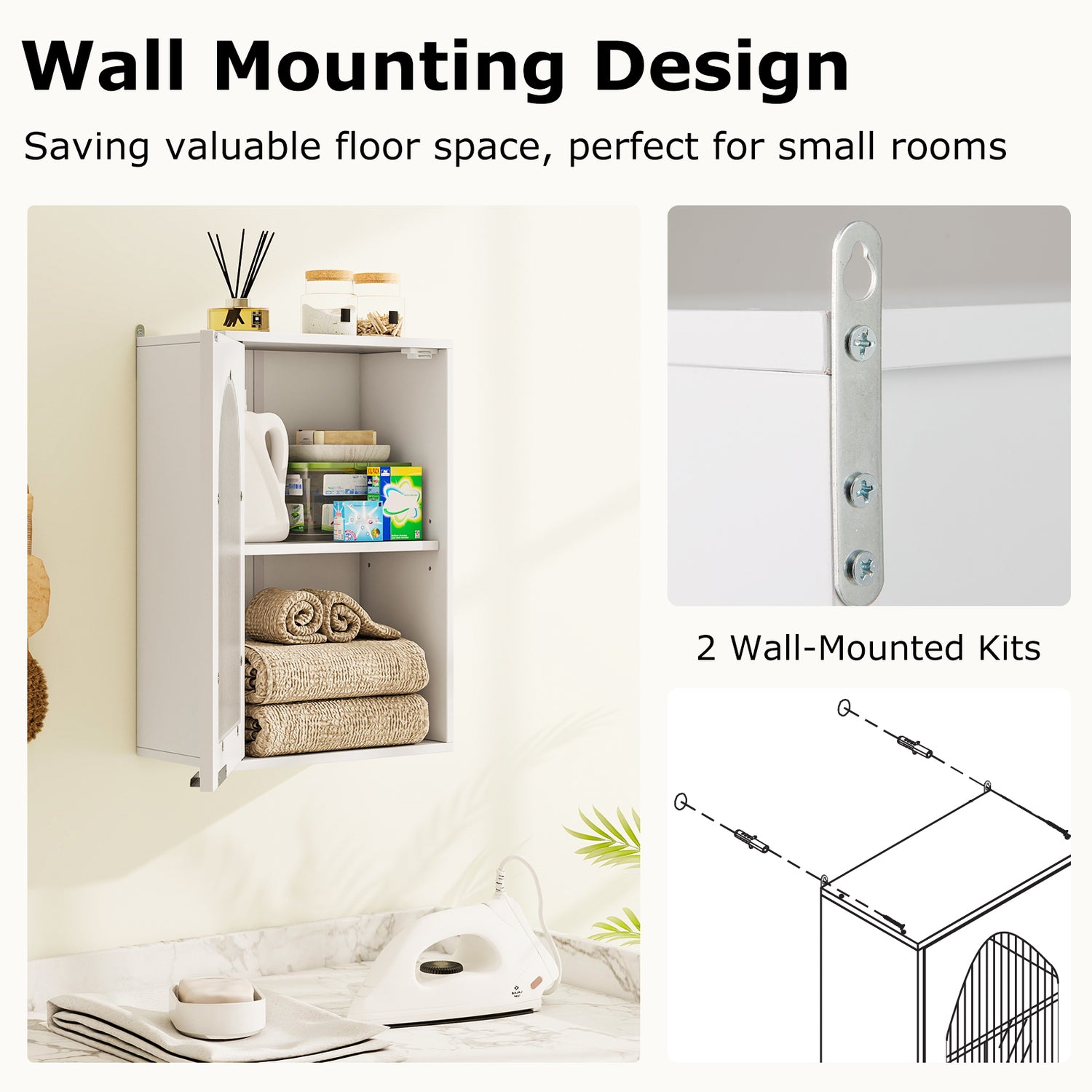 Bathroom Wall Cabinet with Tempered Glass Door and Adjustable Shelf-White