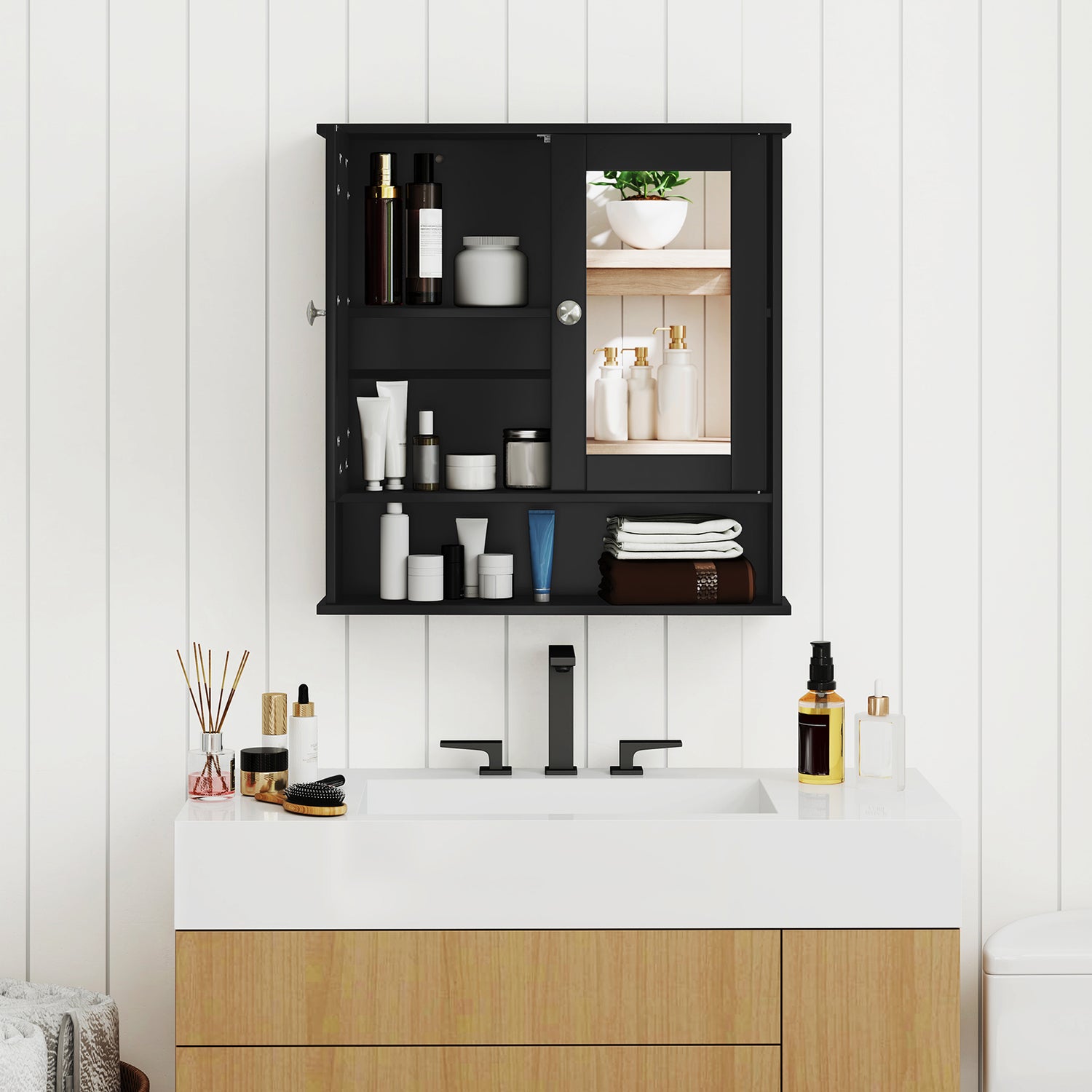 Bathroom Wall Mount Mirror Cabinet Organizer