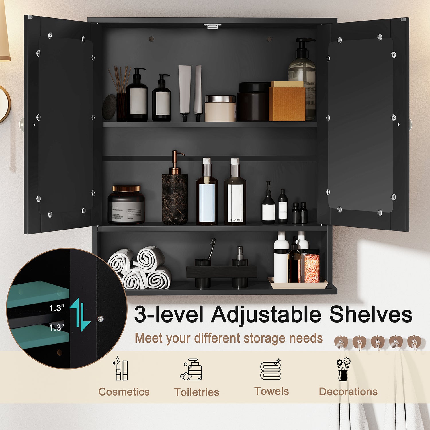 Bathroom Wall Mount Mirror Cabinet Organizer