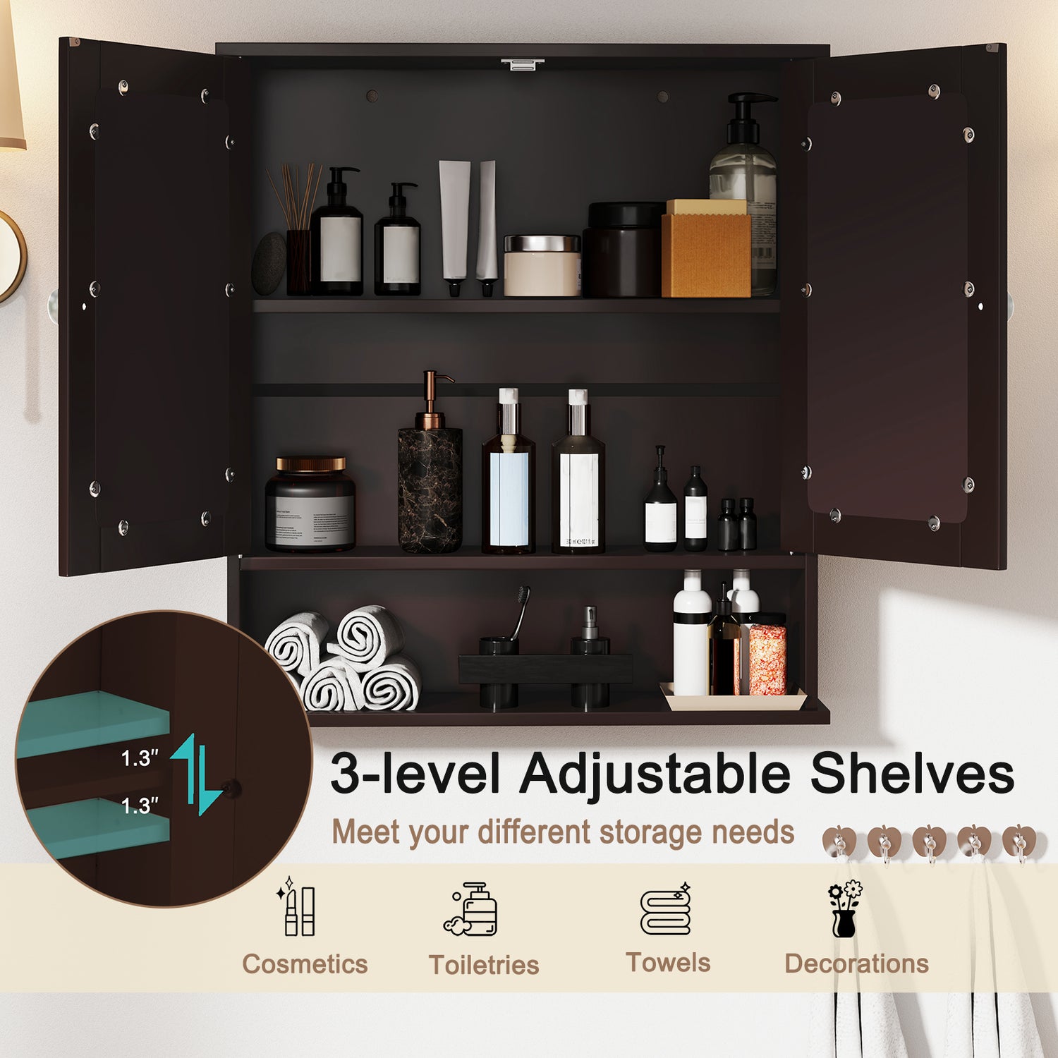 Bathroom Wall Mount Mirror Cabinet Organizer