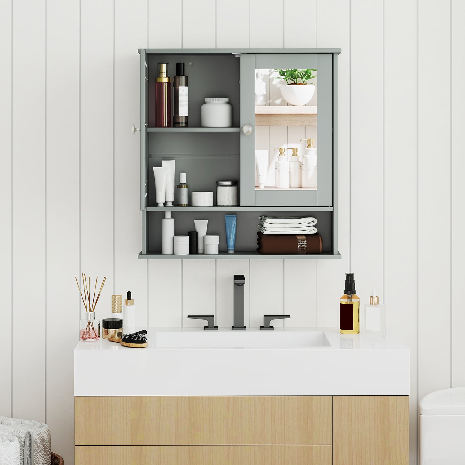 Bathroom Wall Mount Mirror Cabinet Organizer