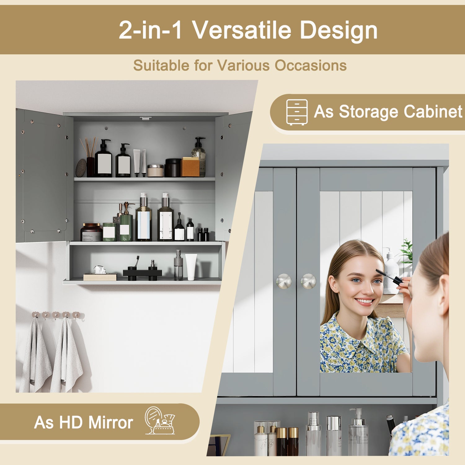 Bathroom Wall Mount Mirror Cabinet Organizer
