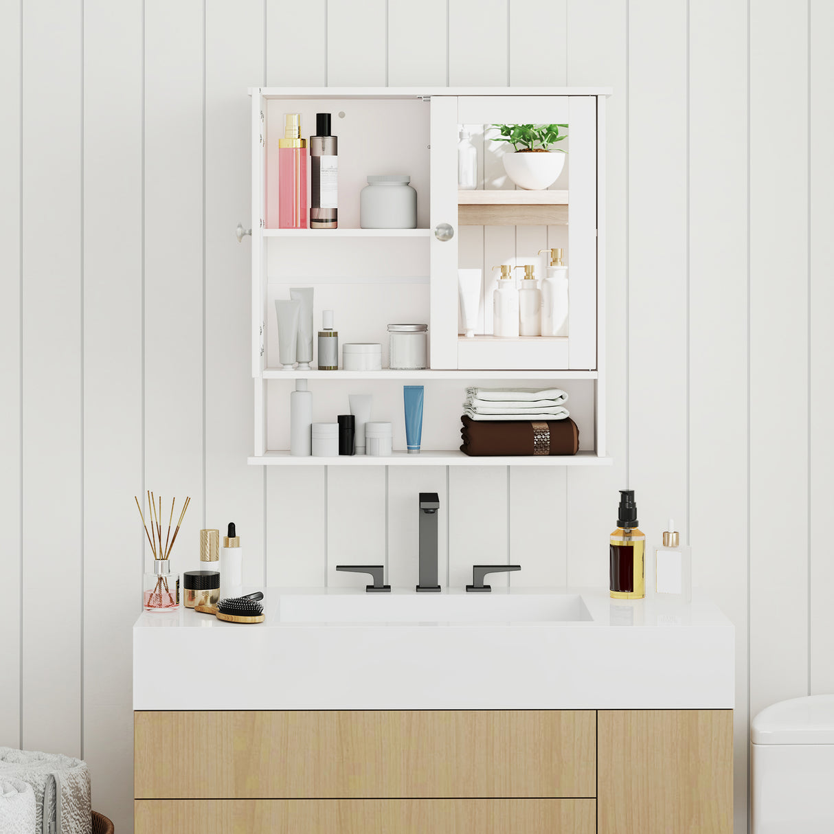 Bathroom Wall Mount Mirror Cabinet Organizer