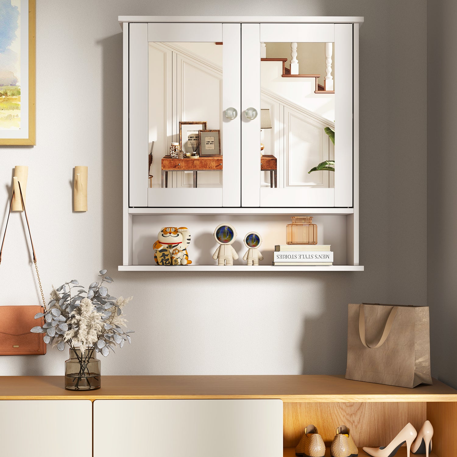 Bathroom Wall Mount Mirror Cabinet Organizer