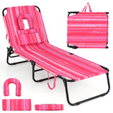 Beach Chaise Lounge Chair with Face Hole and Removable Pillow