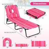 Beach Chaise Lounge Chair with Face Hole and Removable Pillow