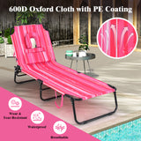 Beach Chaise Lounge Chair with Face Hole and Removable Pillow