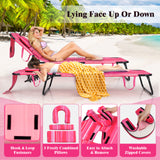 Beach Chaise Lounge Chair with Face Hole and Removable Pillow