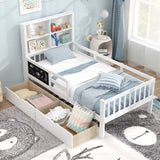 Twin/Full Size Bed Frame with 2 Drawers and Bookcase for Boys and Girls