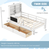 Twin/Full Size Bed Frame with 2 Drawers and Bookcase for Boys and Girls