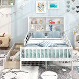 Twin/Full Size Bed Frame with 2 Drawers and Bookcase for Boys and Girls