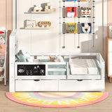 Twin/Full Size Bed Frame with 2 Drawers and Bookcase for Boys and Girls