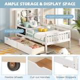 Twin/Full Size Bed Frame with 2 Drawers and Bookcase for Boys and Girls