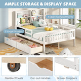 Twin/Full Size Bed Frame with 2 Drawers and Bookcase for Boys and Girls