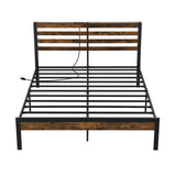 Full/Queen Size Bed Frame with Charging Station and Storage Headboard