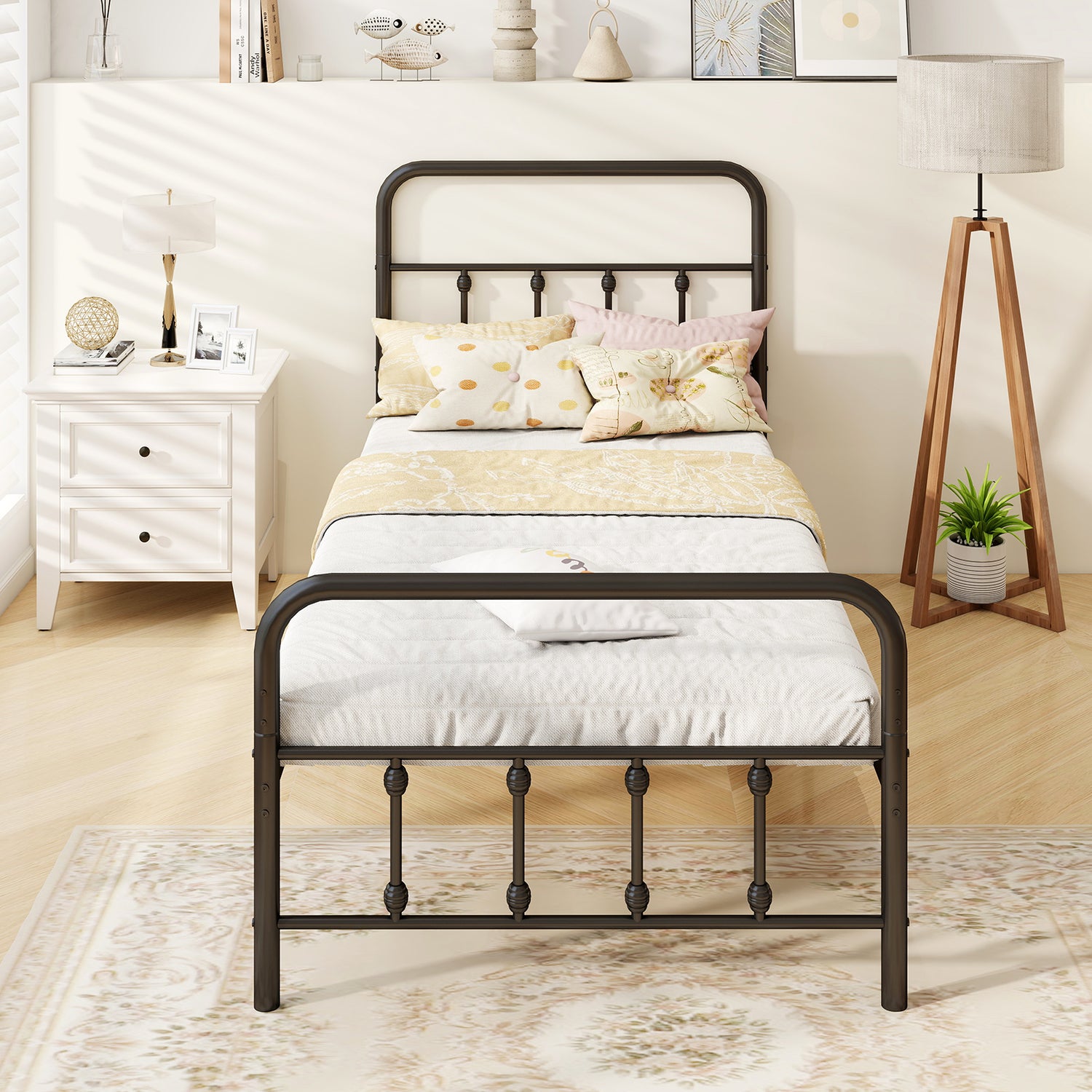 Bed Frame with Headboard and Under Bed Storage Black