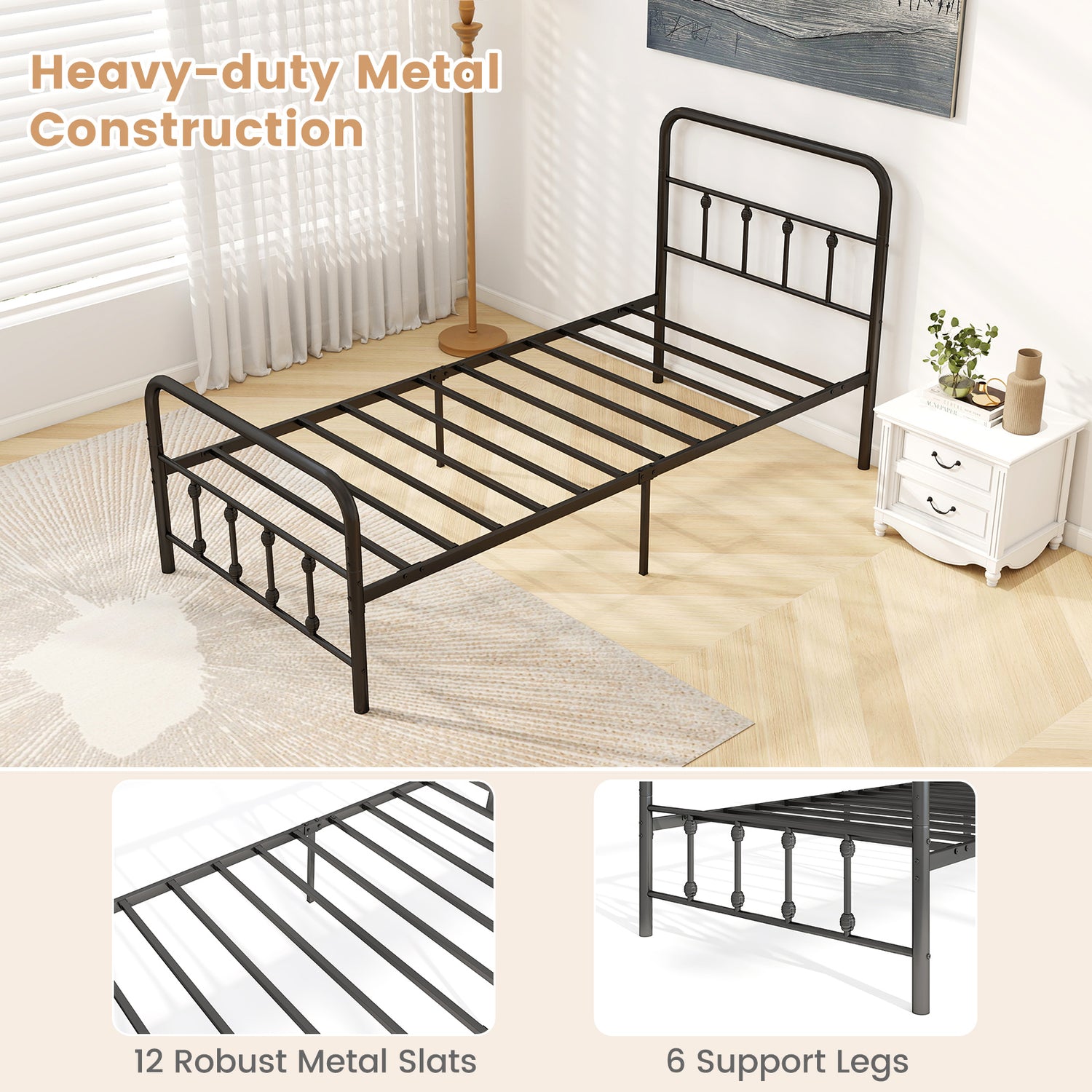 Bed Frame with Headboard and Under Bed Storage Black