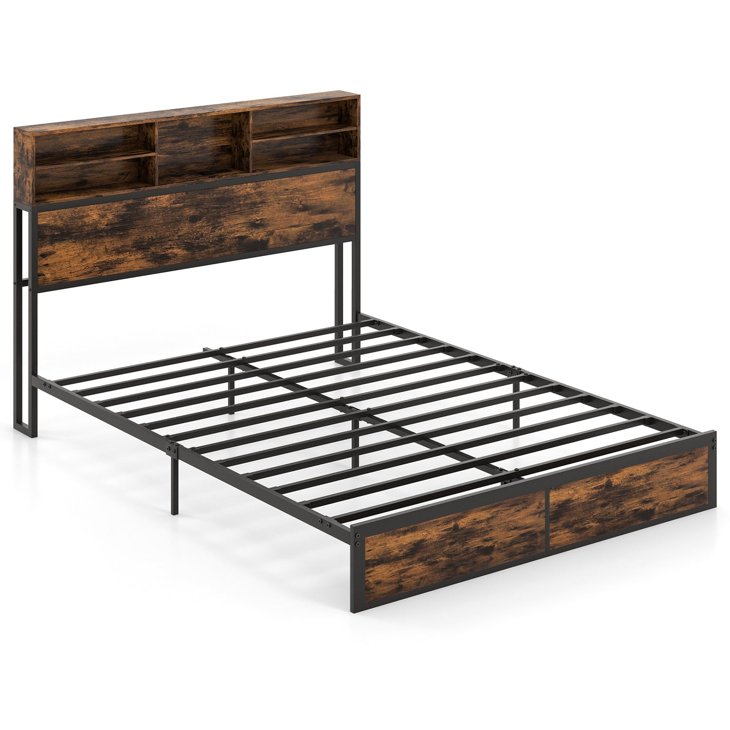 Twin/Full/Queen/King Size Bed Frame with Storage Headboard Industrial Metal Platform Bed