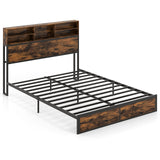 Twin/Full/Queen/King Size Bed Frame with Storage Headboard Industrial Metal Platform Bed