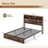 Twin/Full/Queen/King Size Bed Frame with Storage Headboard Industrial Metal Platform Bed