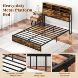 Twin/Full/Queen/King Size Bed Frame with Storage Headboard Industrial Metal Platform Bed