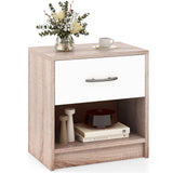 Bedside Table Nightstand with Drawer and Open Storage Shelf