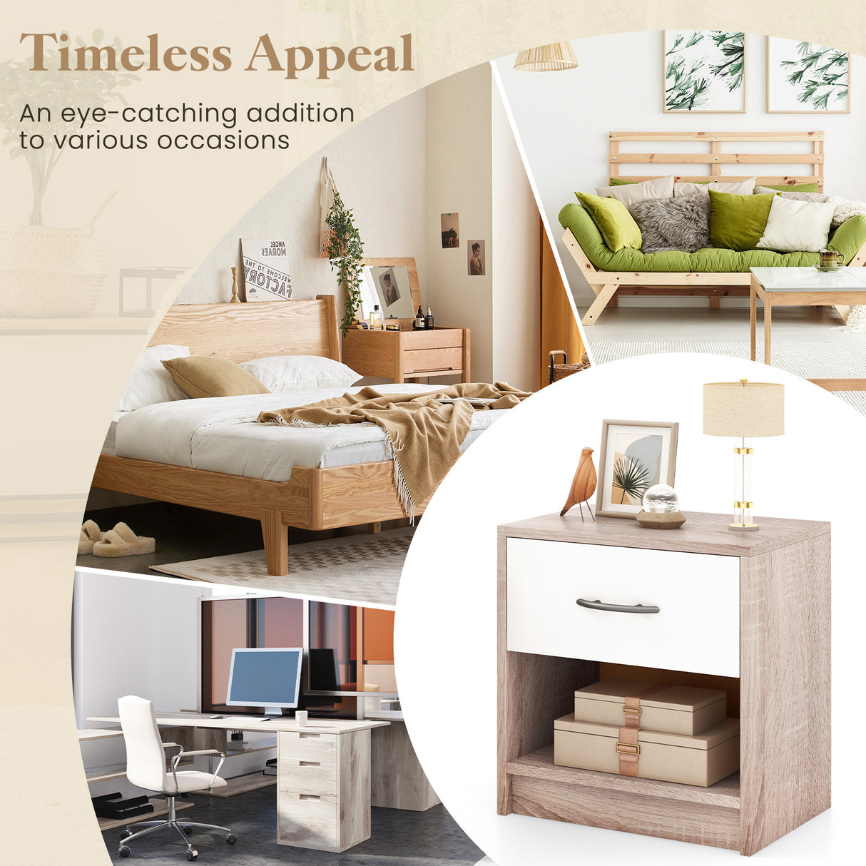 Bedside Table Nightstand with Drawer and Open Storage Shelf