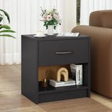 Bedside Table Nightstand with Drawer and Open Storage Shelf
