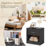 Bedside Table Nightstand with Drawer and Open Storage Shelf
